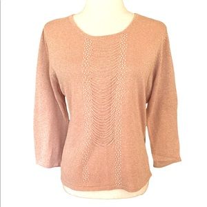 Carducci Vintage Metallic Blush Pink & Gold Pearl Embellished Sweater - L
